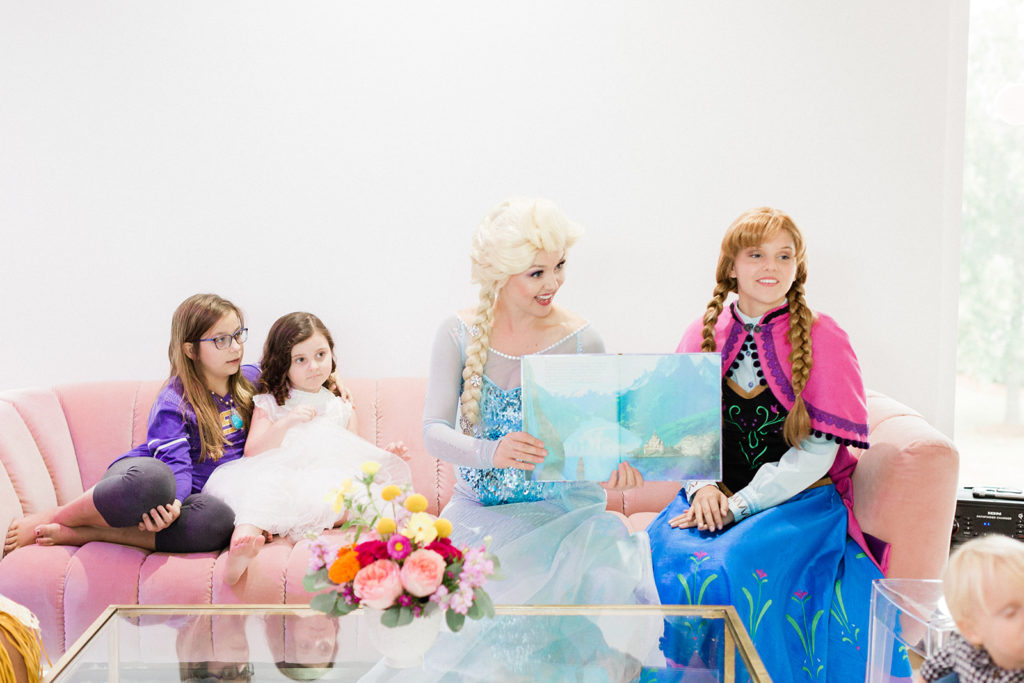 Story time with princesses at birthday party